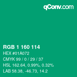 カラーコード: RGB 1 160 114 | qconv.com