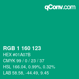Color code: RGB 1 160 123 | qconv.com