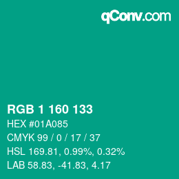 Color code: RGB 1 160 133 | qconv.com