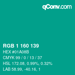 カラーコード: RGB 1 160 139 | qconv.com
