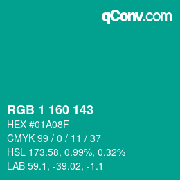 カラーコード: RGB 1 160 143 | qconv.com