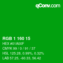 Color code: RGB 1 160 15 | qconv.com