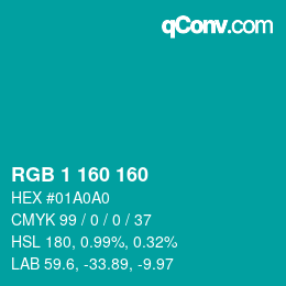 Color code: RGB 1 160 160 | qconv.com