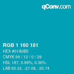 Color code: RGB 1 160 181 | qconv.com