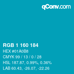 Color code: RGB 1 160 184 | qconv.com