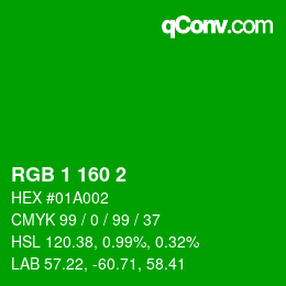 Color code: RGB 1 160 2 | qconv.com
