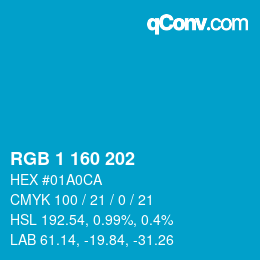 Color code: RGB 1 160 202 | qconv.com