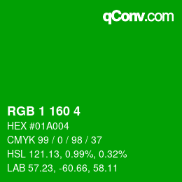 Color code: RGB 1 160 4 | qconv.com