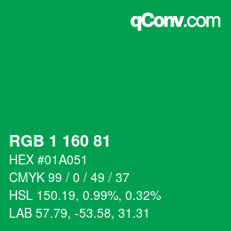 カラーコード: RGB 1 160 81 | qconv.com