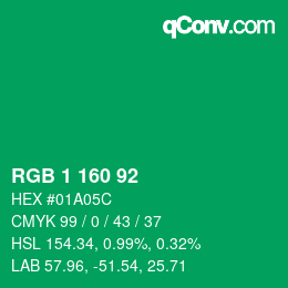 Color code: RGB 1 160 92 | qconv.com