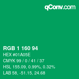 Farbcode: RGB 1 160 94 | qconv.com