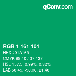 Color code: RGB 1 161 101 | qconv.com