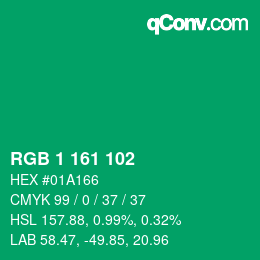 Color code: RGB 1 161 102 | qconv.com