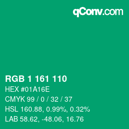 カラーコード: RGB 1 161 110 | qconv.com