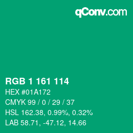 Color code: RGB 1 161 114 | qconv.com