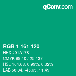 カラーコード: RGB 1 161 120 | qconv.com