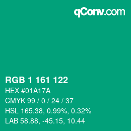 Color code: RGB 1 161 122 | qconv.com