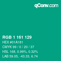 Color code: RGB 1 161 129 | qconv.com