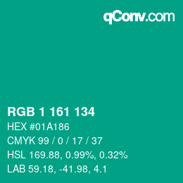 Color code: RGB 1 161 134 | qconv.com