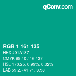 カラーコード: RGB 1 161 135 | qconv.com