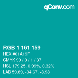 カラーコード: RGB 1 161 159 | qconv.com