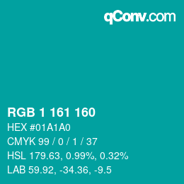 カラーコード: RGB 1 161 160 | qconv.com