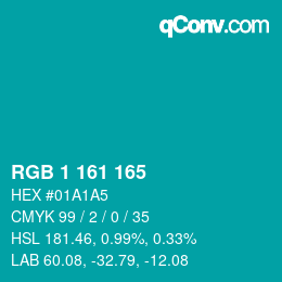 カラーコード: RGB 1 161 165 | qconv.com