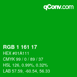 カラーコード: RGB 1 161 17 | qconv.com