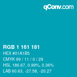 Color code: RGB 1 161 181 | qconv.com