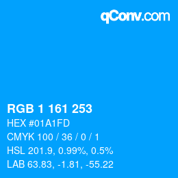 Farbcode: RGB 1 161 253 | qconv.com