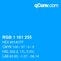 Color code: RGB 1 161 255 | qconv.com