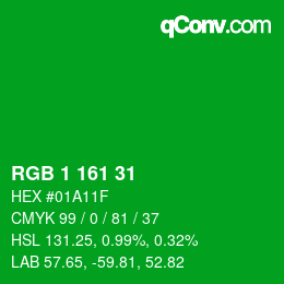 Color code: RGB 1 161 31 | qconv.com