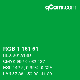 カラーコード: RGB 1 161 61 | qconv.com