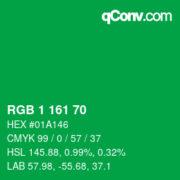 カラーコード: RGB 1 161 70 | qconv.com