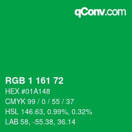 カラーコード: RGB 1 161 72 | qconv.com