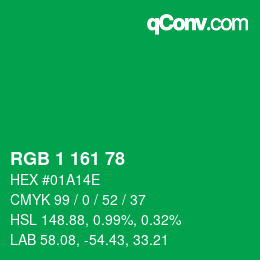 カラーコード: RGB 1 161 78 | qconv.com