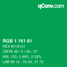 Color code: RGB 1 161 81 | qconv.com