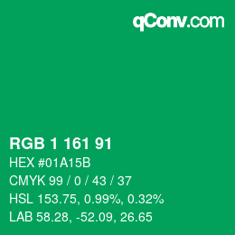 Code couleur: RGB 1 161 91 | qconv.com
