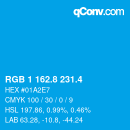 カラーコード: RGB 1 162.8 231.4 | qconv.com