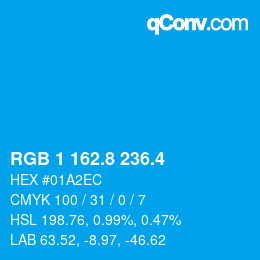 カラーコード: RGB 1 162.8 236.4 | qconv.com