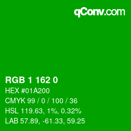 Color code: RGB 1 162 0 | qconv.com