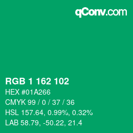 カラーコード: RGB 1 162 102 | qconv.com