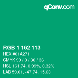 Farbcode: RGB 1 162 113 | qconv.com