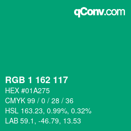 カラーコード: RGB 1 162 117 | qconv.com