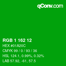 Color code: RGB 1 162 12 | qconv.com