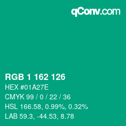 Farbcode: RGB 1 162 126 | qconv.com