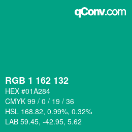 カラーコード: RGB 1 162 132 | qconv.com