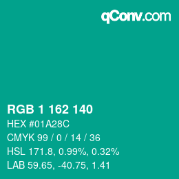 Color code: RGB 1 162 140 | qconv.com
