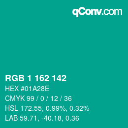 Farbcode: RGB 1 162 142 | qconv.com