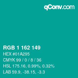 Color code: RGB 1 162 149 | qconv.com